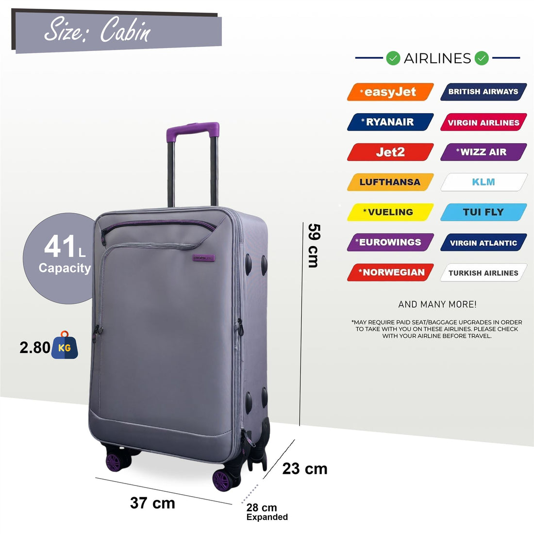 Handa Cabin Soft Shell Suitcase in Grey