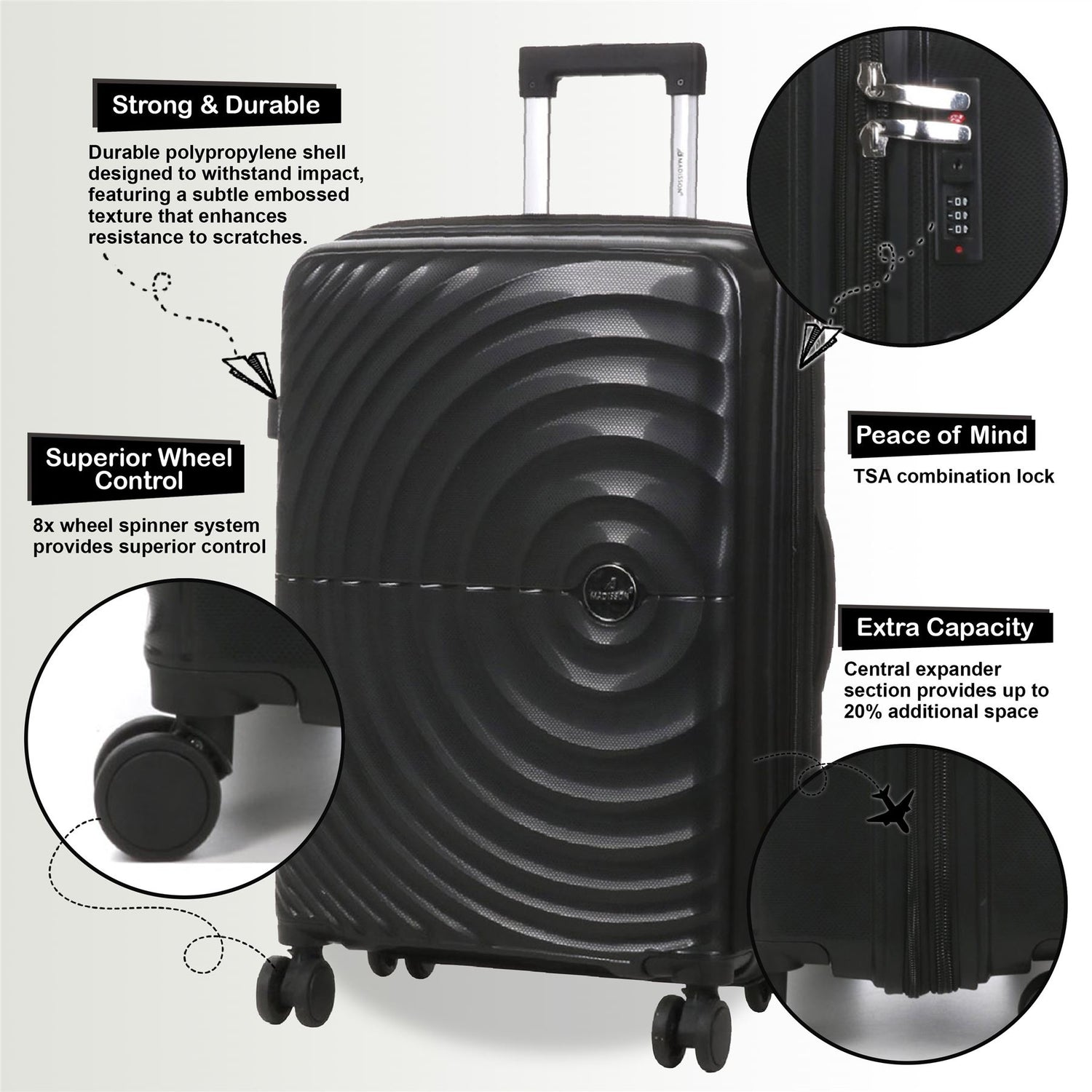 Balranald Set of 3 Hard Shell Suitcase in Black