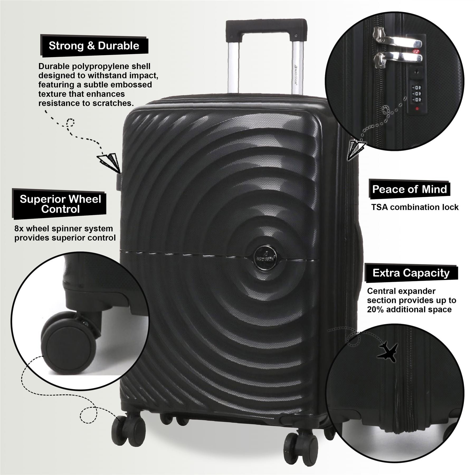 Balranald Set of 3 Hard Shell Suitcase in Black