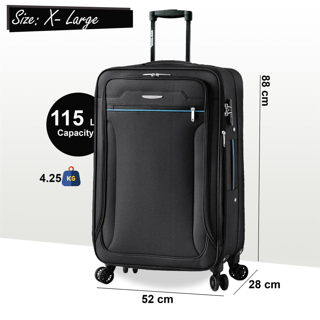 Calera Extra Large Soft Shell Suitcase in Black