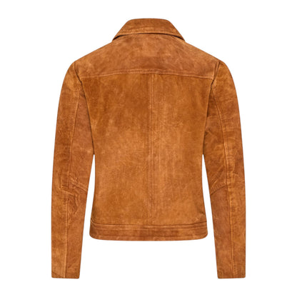 Women’s Tan Suede Leather Bomber Blouson Jacket - Varsity
