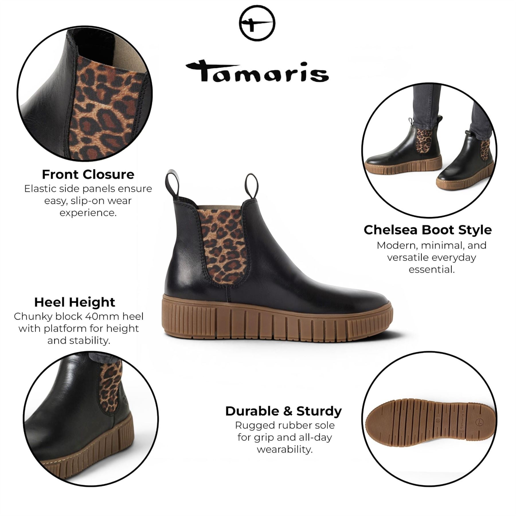 Tamaris Womens Black Leather Chelsea Ankle Boots - 25403-43