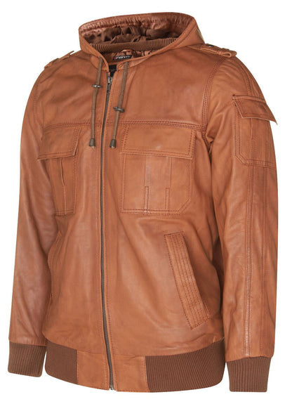 Mens Leather Hooded Varsity Jacket - Cullompton