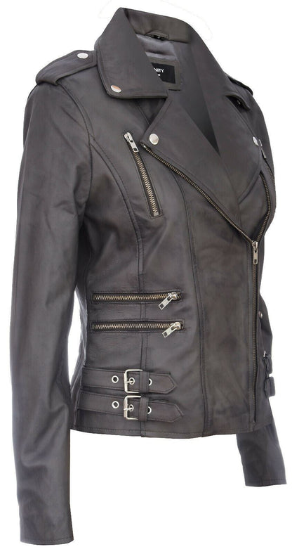 Womens Leather Brando Biker Jacket - Orlando