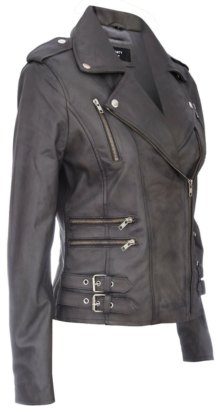Womens Leather Brando Biker Jacket-Loddon