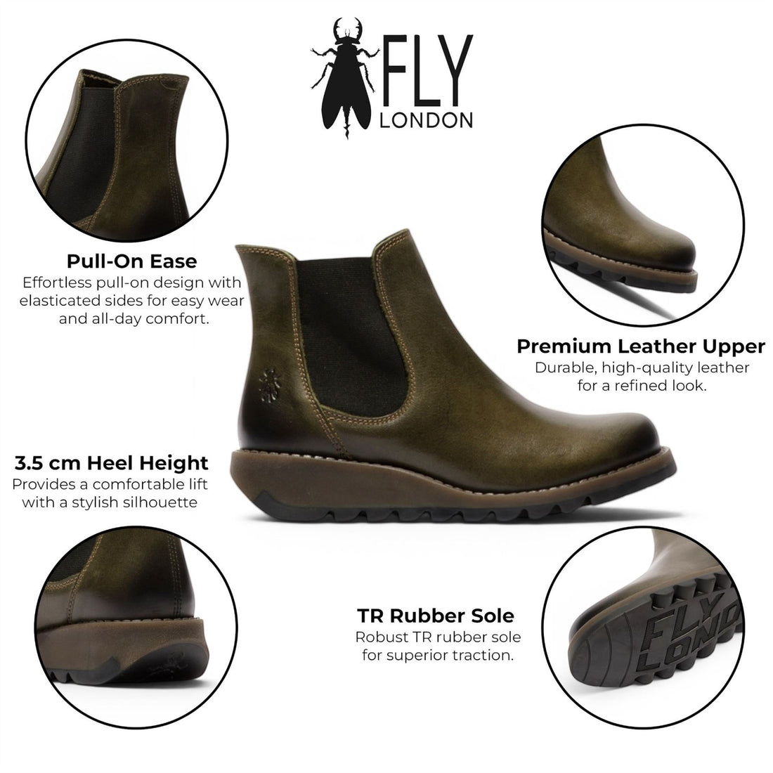 Fly London Womens Diesel Green Chelsea Leather Ankle Boots - SALV195