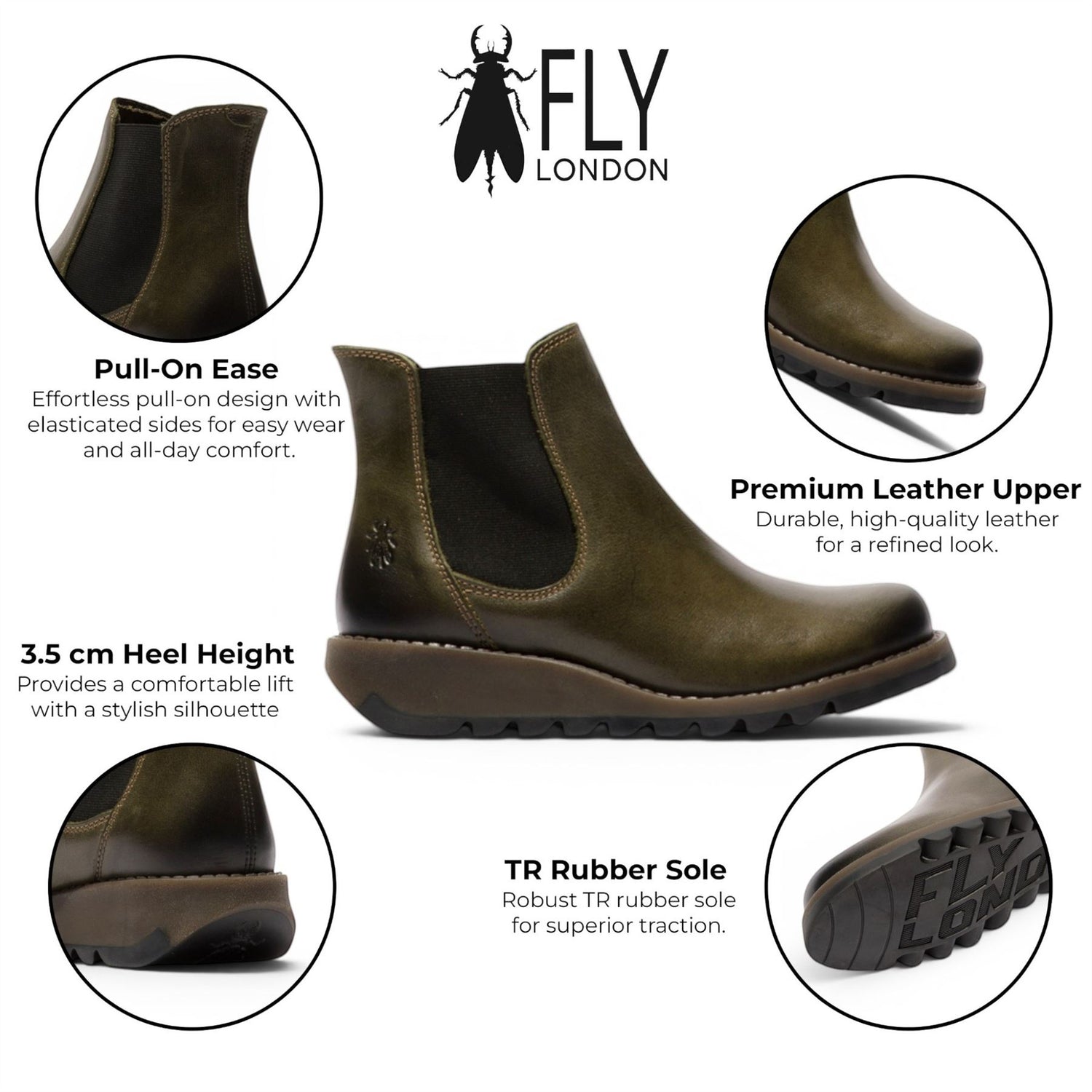 Fly London Womens Diesel Green Chelsea Leather Ankle Boots - SALV195
