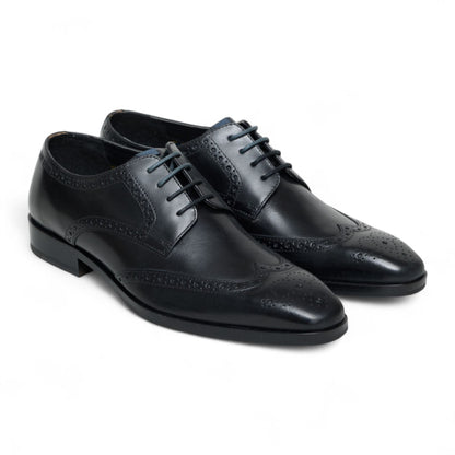 Antique Rogue Men’s Black Leather Oxford Derby Brogue - Luca