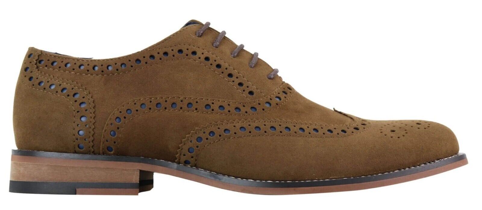 Mens Classic Oxford Brogue Shoes in Tan/Navy Suede - Upperclass Fashions 