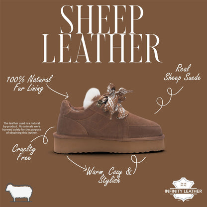 Women’s Chestnut Brown Genuine Sheepskin Fur-Lined Winter Wedge Trainers - Moonstone