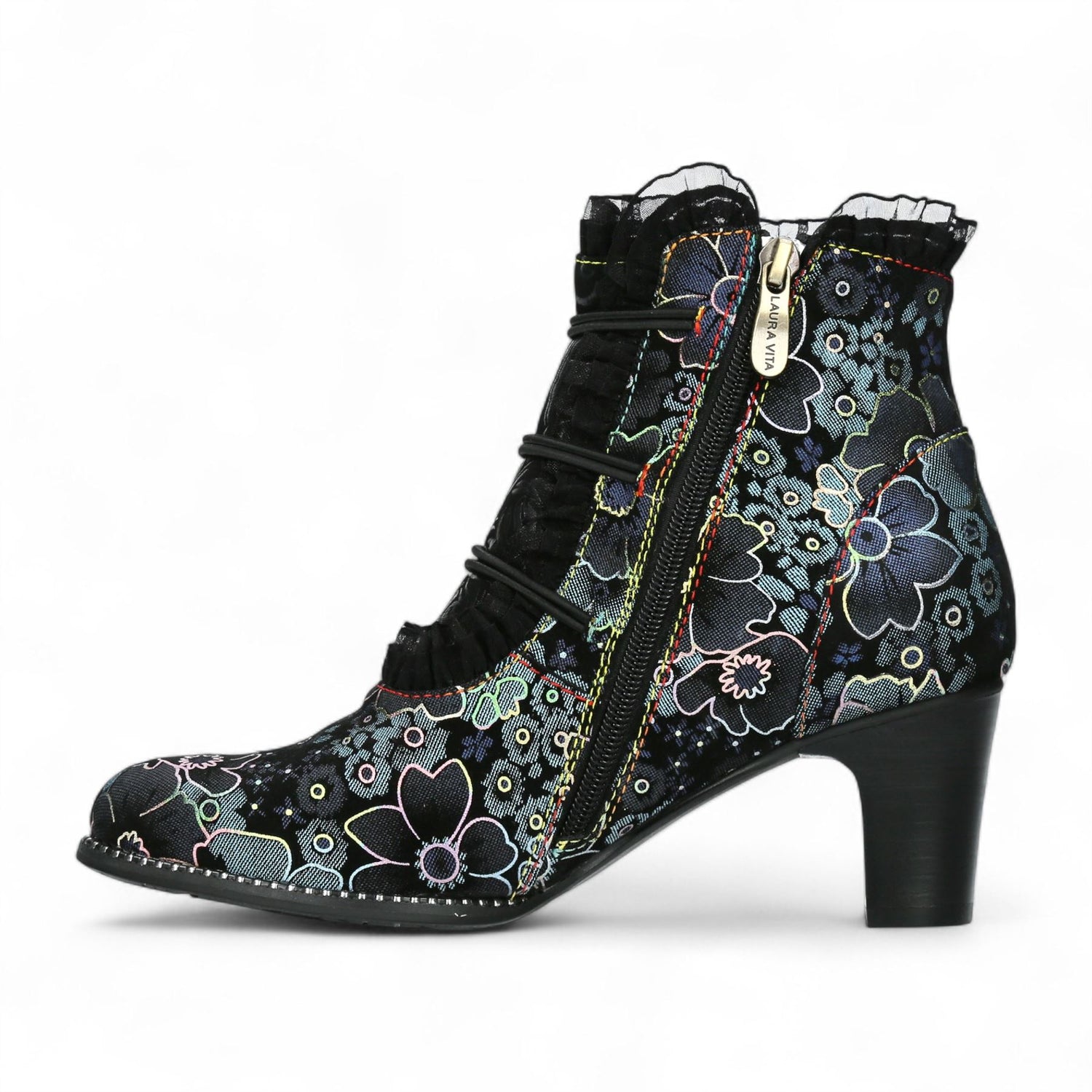 Laura Vita Elcodieo 224 Blue Floral Womens Gothic Victorian Leather Ankle Heeled Boots