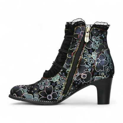 Laura Vita Elcodieo 224 Blue Floral Womens Gothic Victorian Leather Ankle Heeled Boots