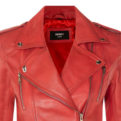 Womens Leather Brando Biker Jacket-Loddon