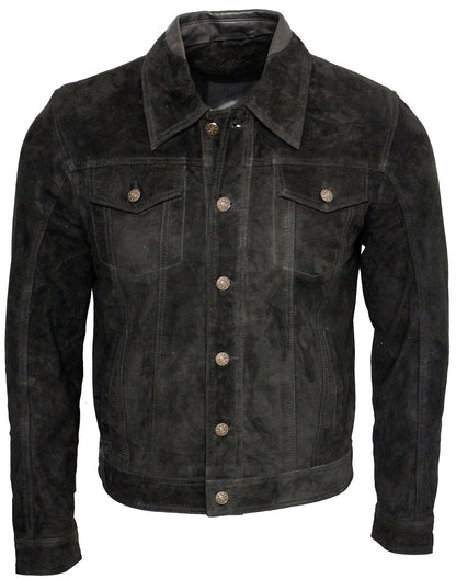 Mens Suede Leather Trucker Jacket-Dartmouth