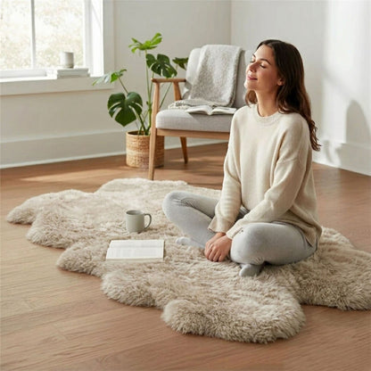 Genuine Sheepskin Quad Natural Fluffy Silky Soft Real Wool Rug