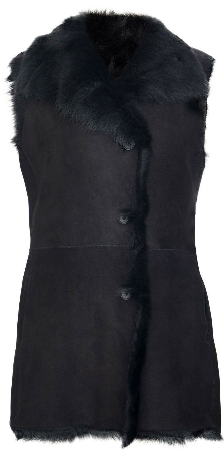 Womens Toscana Black Sheepskin Buttoned Gilet-Seaton