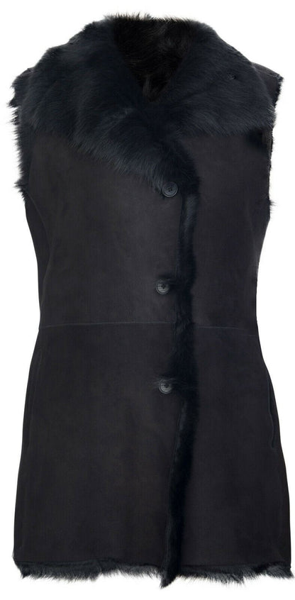 Womens Toscana Black Sheepskin Buttoned Gilet-Seaton