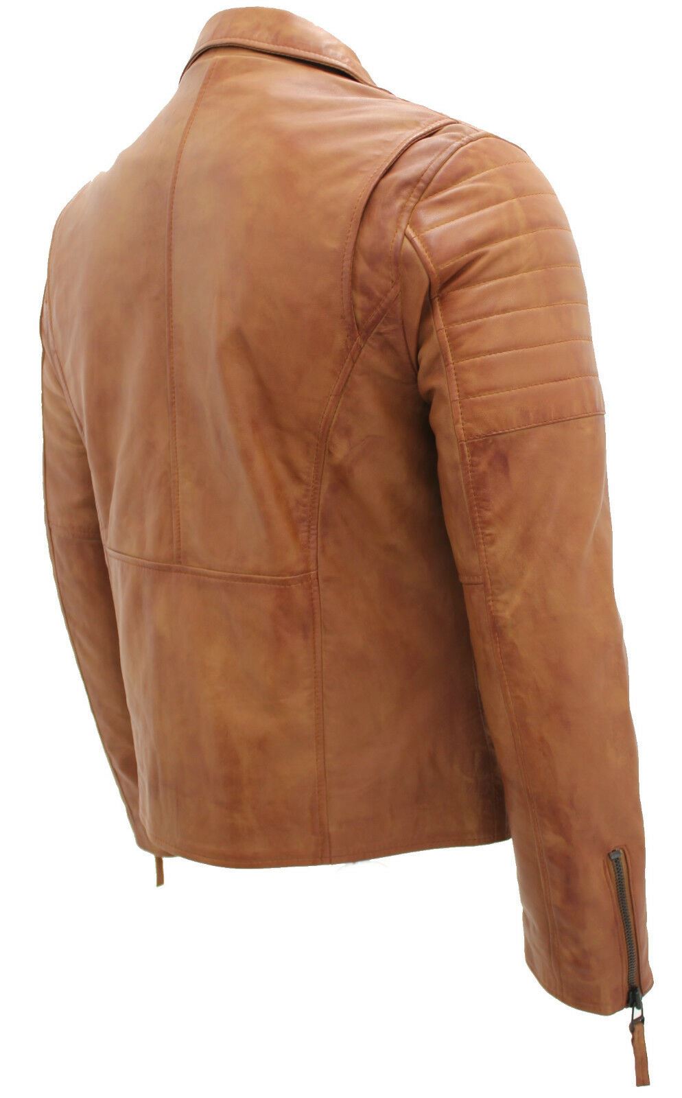 Mens Double Cross Zip Brando Leather Biker Jacket-Shrewsbury - Upperclass Fashions 