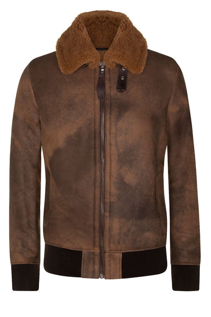 Mens Antique Brown Sheepskin Bomber Jacket-Hounslow