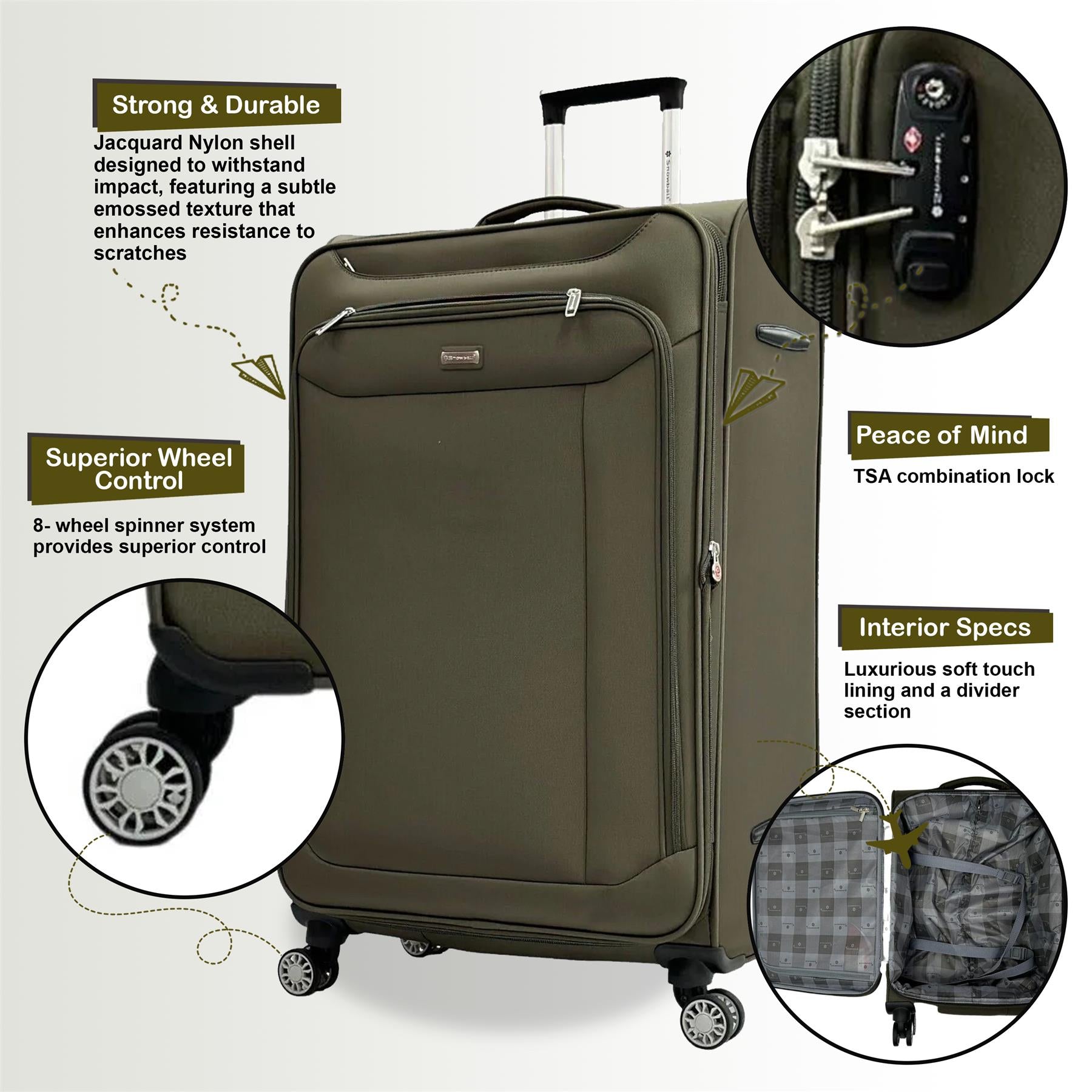 Centreville Large Soft Shell Suitcase in Khaki