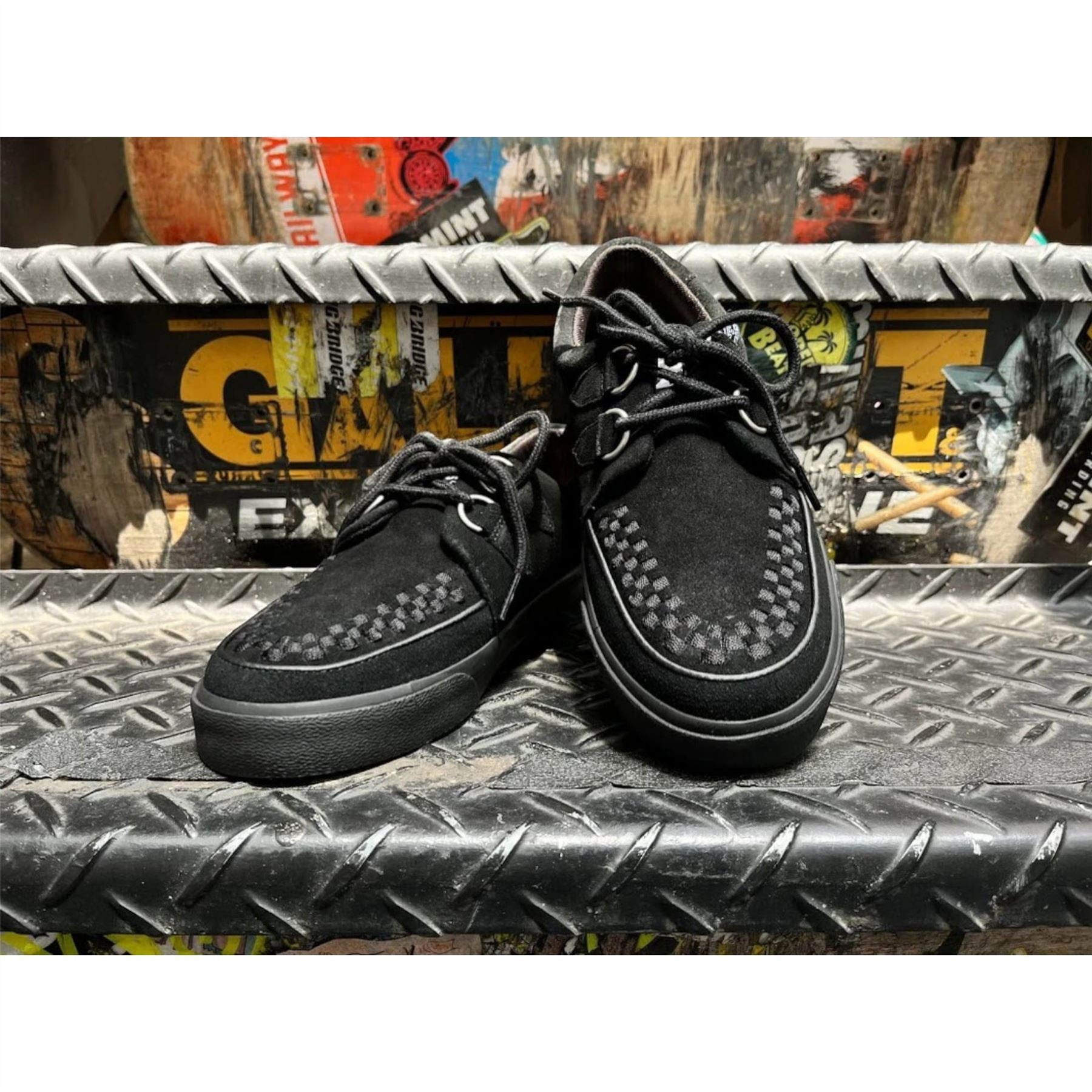 TUK Pointed Creeper Sneaker Black Suede Platform Shoes - A9178