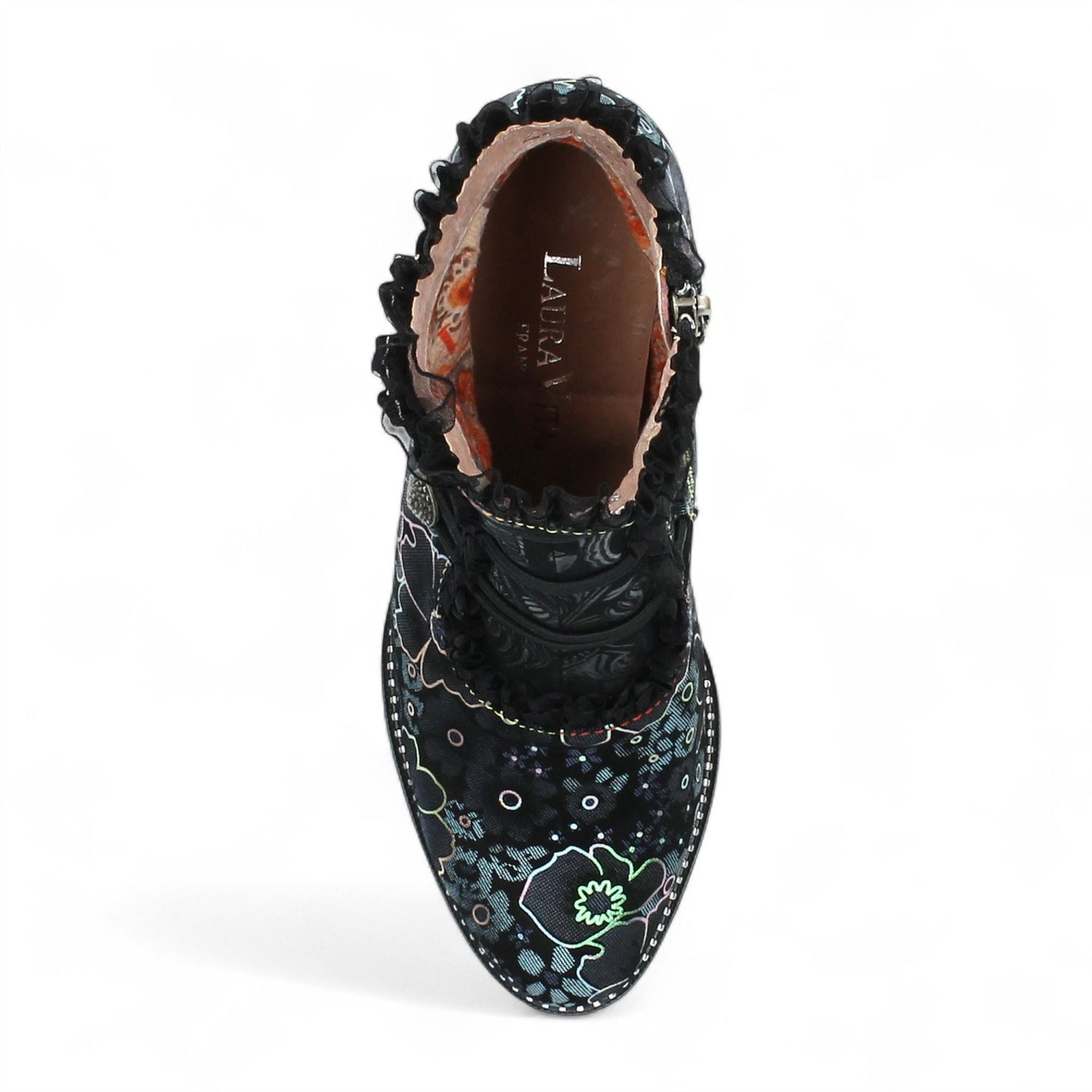 Laura Vita Elcodieo 224 Blue Floral Womens Gothic Victorian Leather Ankle Heeled Boots