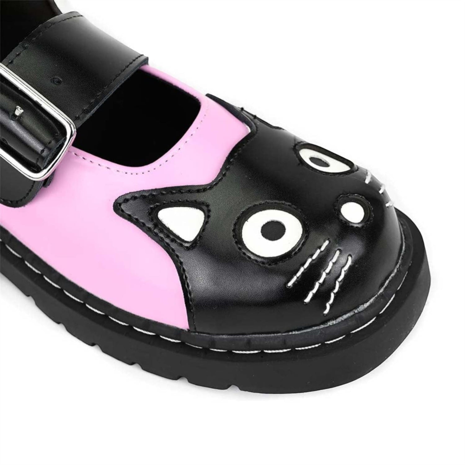 TUK Womens Mary Jane Kitty Pink Black Leather Platform Goth Shoes - T2344