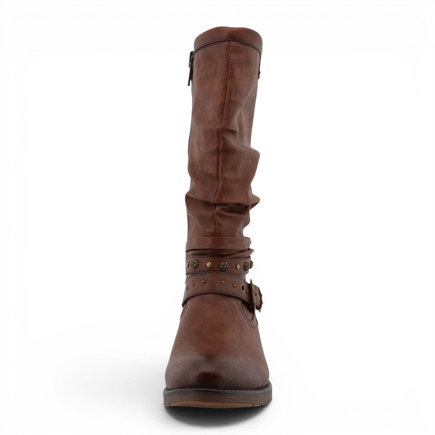 Womens Cognac Brown Faux Leather Mid-Calf Slouch Riding Boots - M0052003