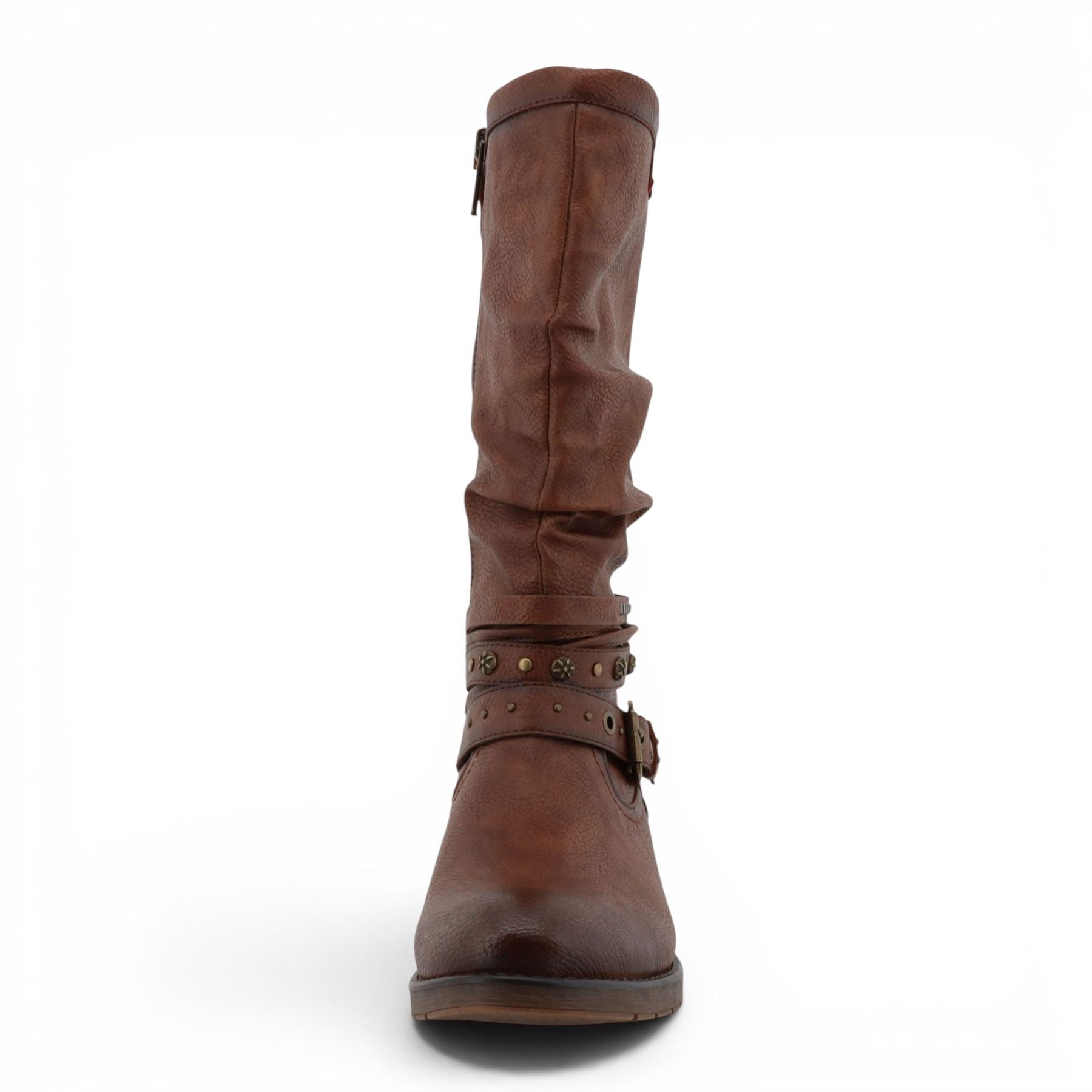 Womens Cognac Brown Faux Leather Mid-Calf Slouch Riding Boots - M0052003