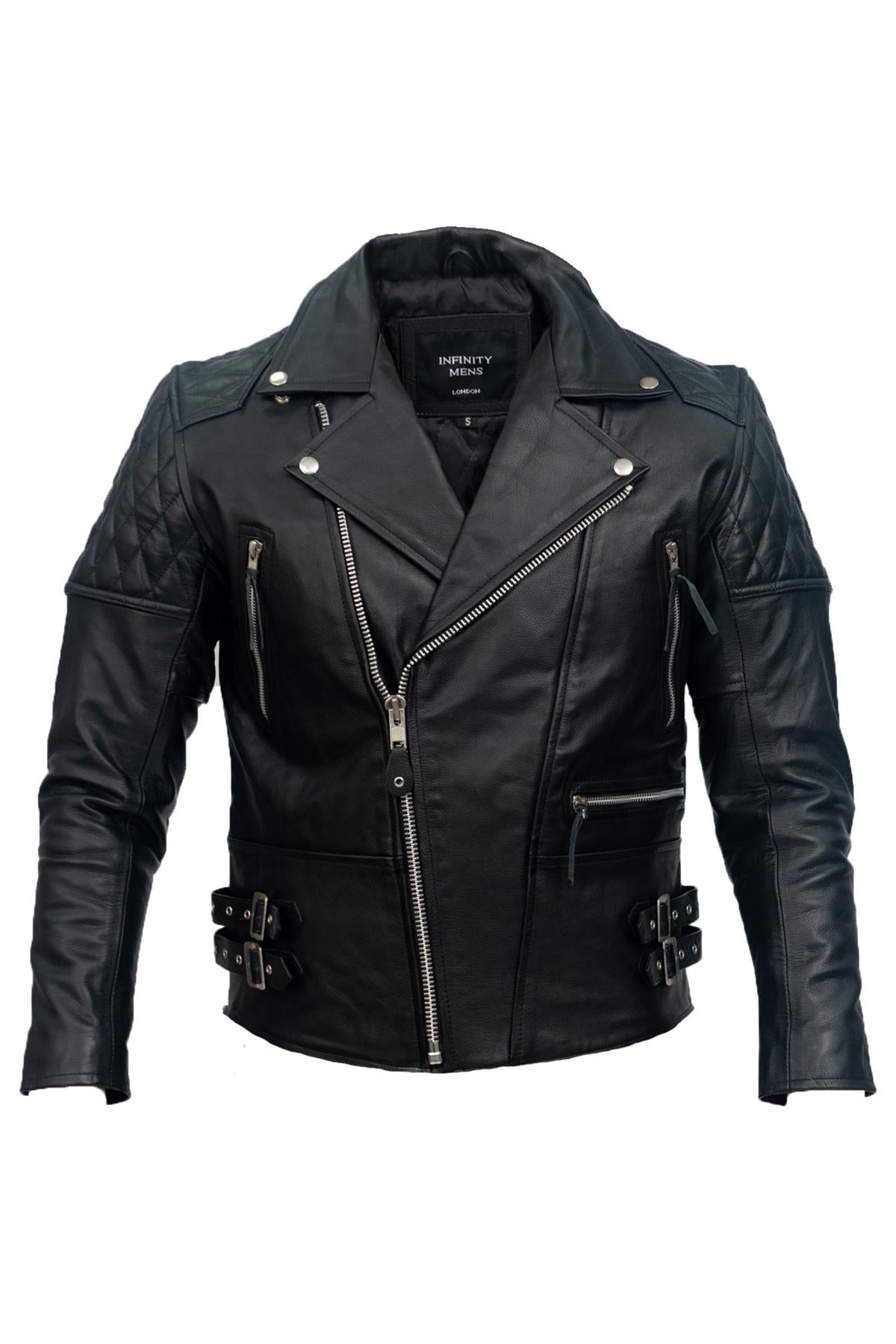 Mens Brando Cowhide Leather Biker Jacket-Stotfold - Upperclass Fashions 
