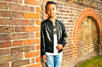 Kids Unisex Varsity Baseball Leather Bomber Black Jacket (1-13Years) - Upperclass Fashions 
