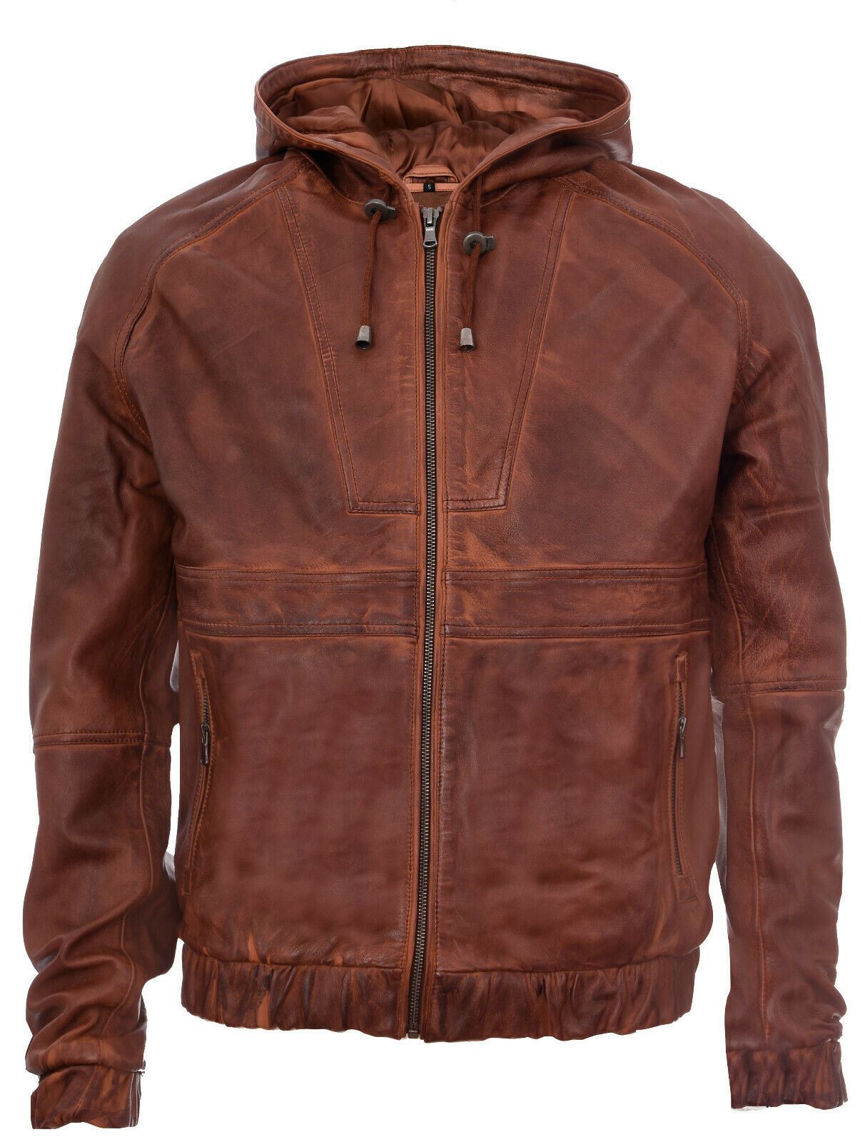 Mens Leather Hooded Bomber Jacket-Chorley