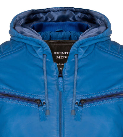 Mens Leather Hooded Bomber Jacket - Cromer