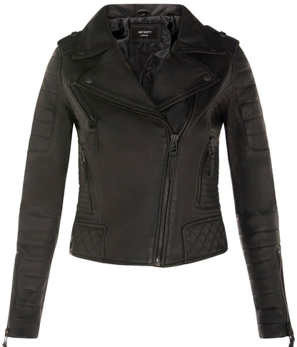 Womens Quilted Brando Leather Biker Jacket-Loftus