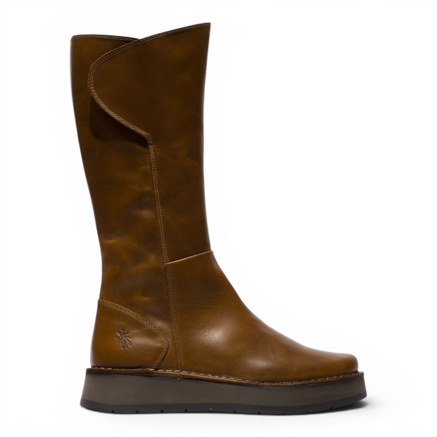 Fly London Womens Tan Leather High Pull On Long Boots - RHEA042