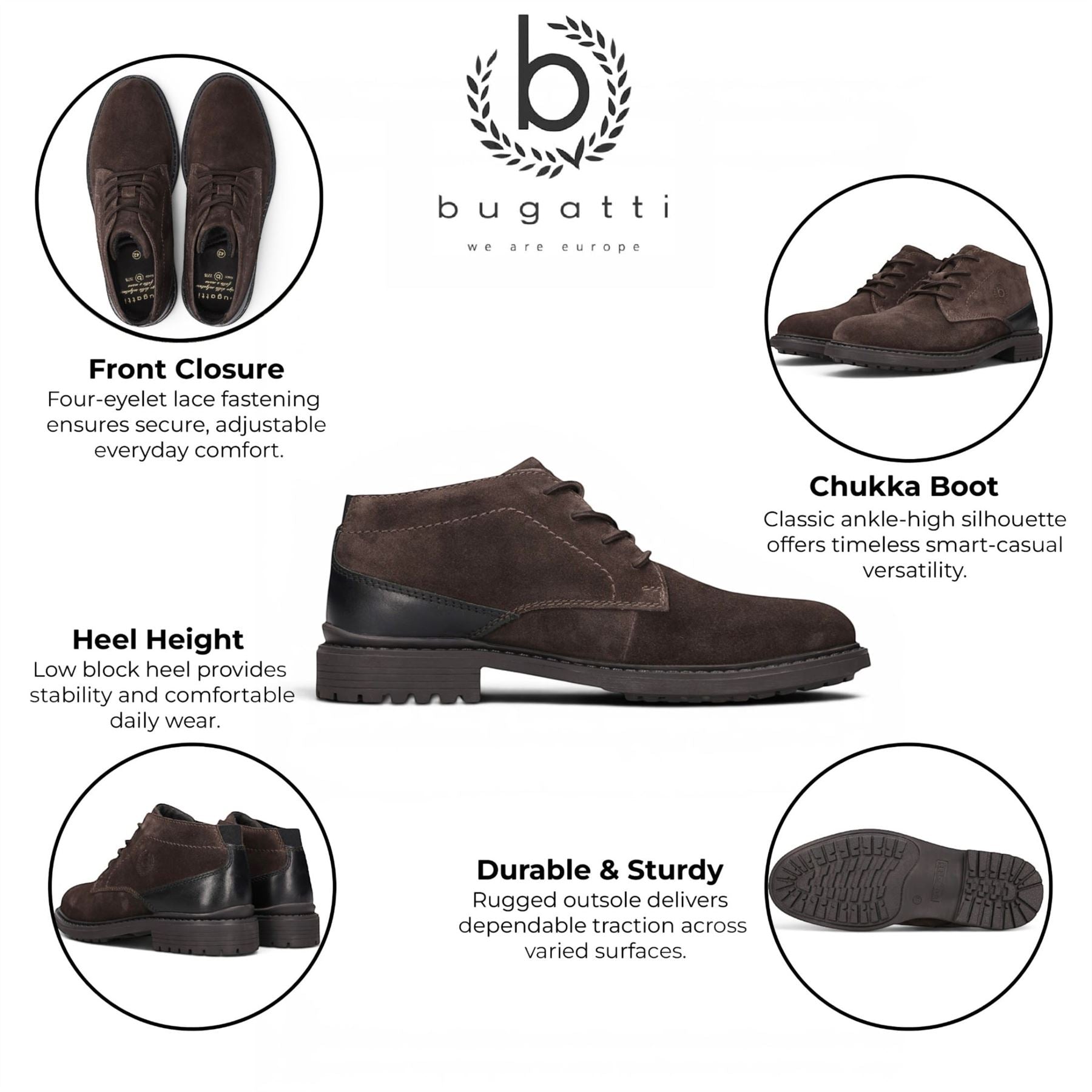 Bugatti Mens Dark Brown Suede Leather Lace-up Desert Ankle Boots - Lota