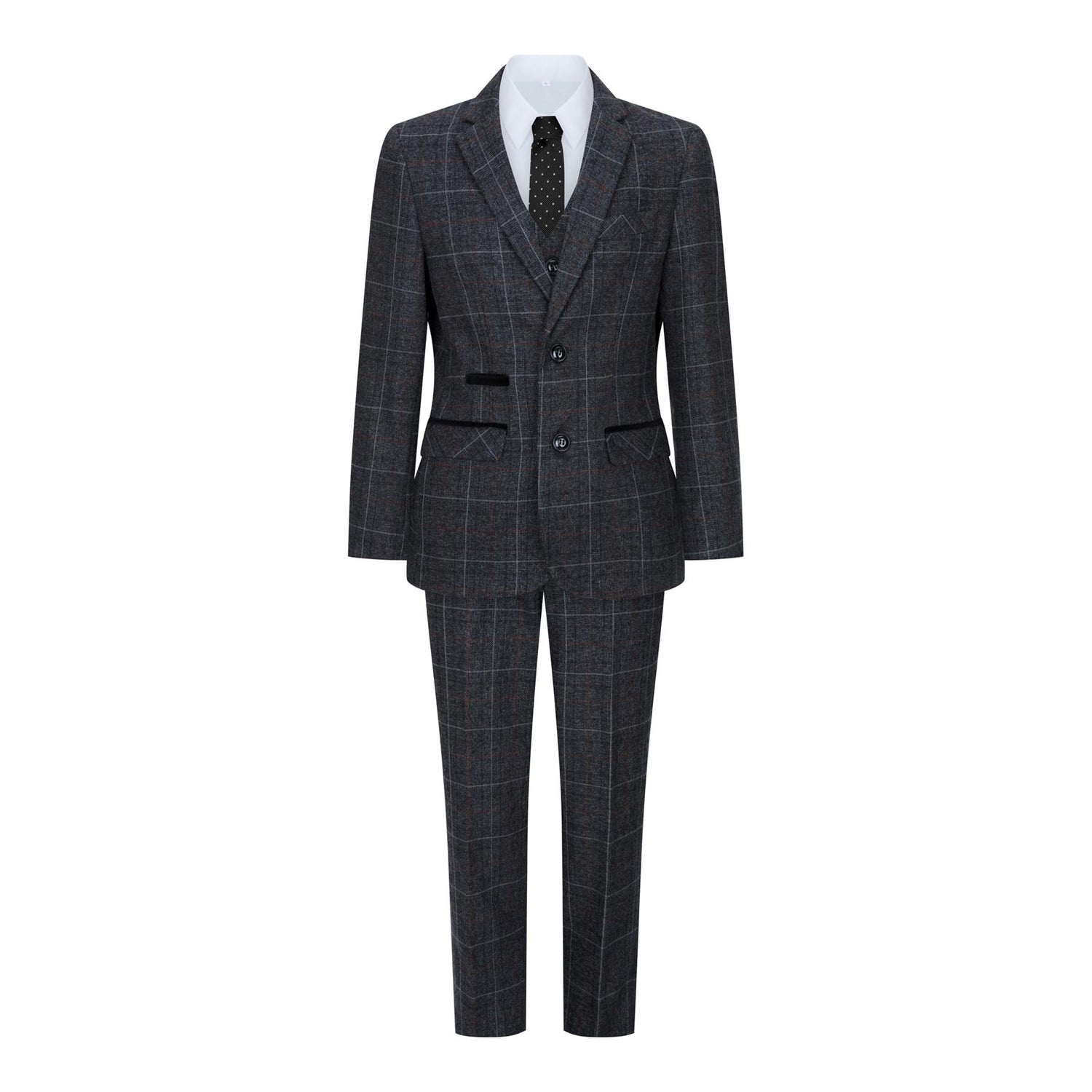 Boys 3 Piece Charcoal Grey Tweed Check Vintage Retro Suit