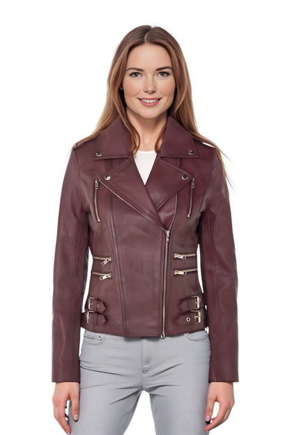 Womens Leather Brando Biker Jacket - Orlando