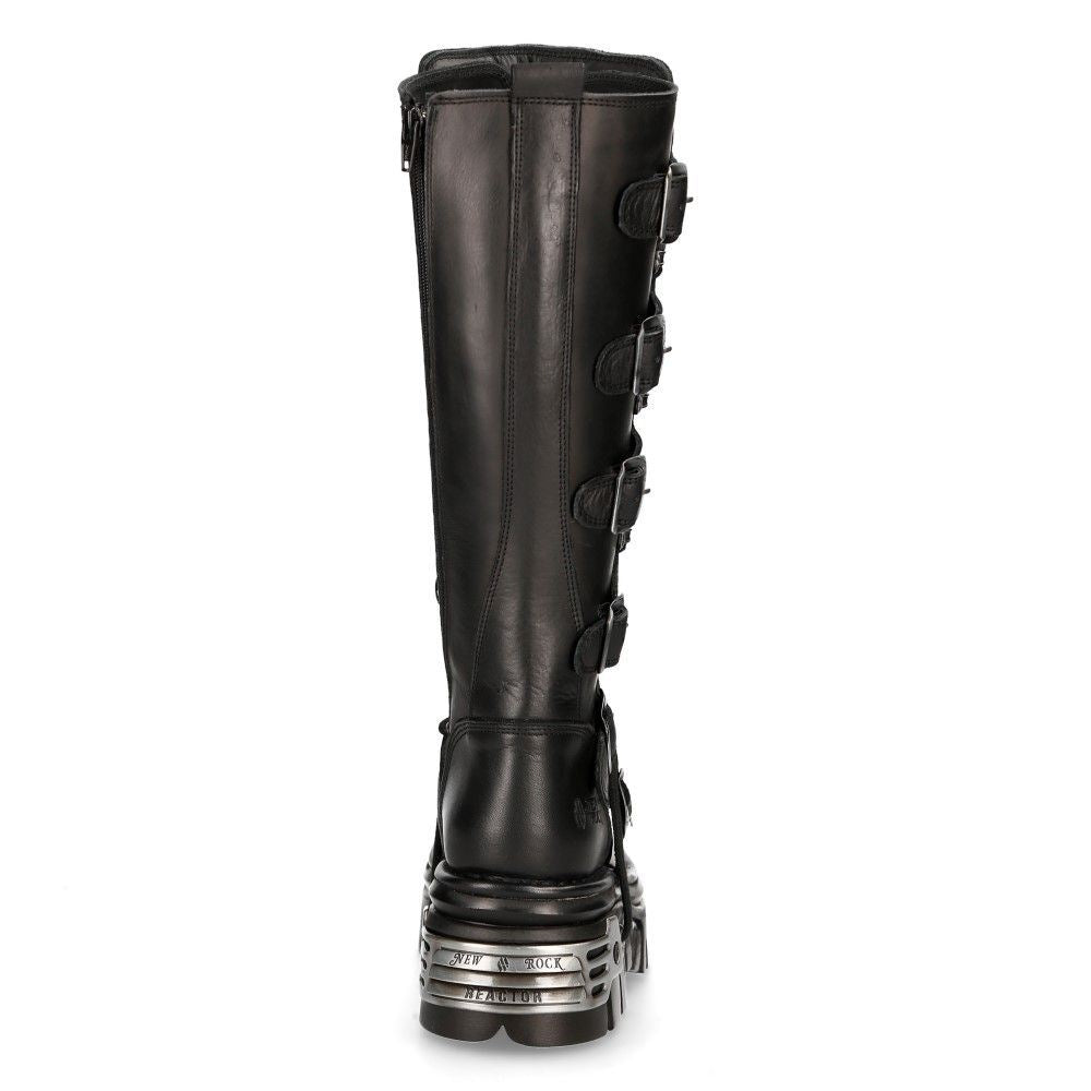 New Rock Knee High Black Leather Gothic Boots-272-S1 - Upperclass Fashions 