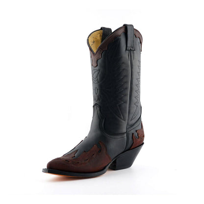 Grinders Unisex Black/Burgundy Leather Cowboy Boots-Arizona - Upperclass Fashions 