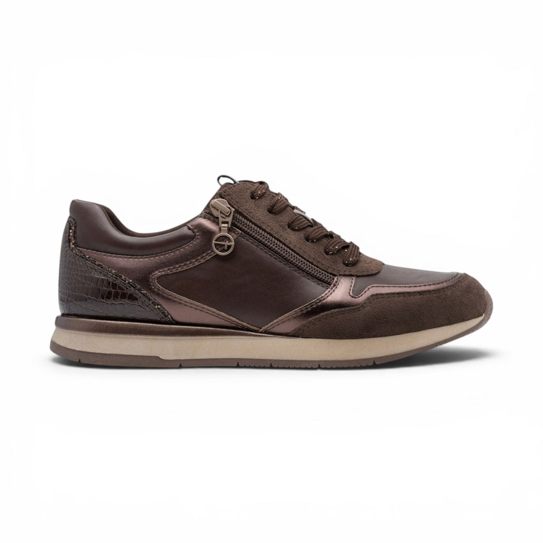 Tamaris Womens Brown Faux Leather Fashion Lace Up Sneakers - 23613-46