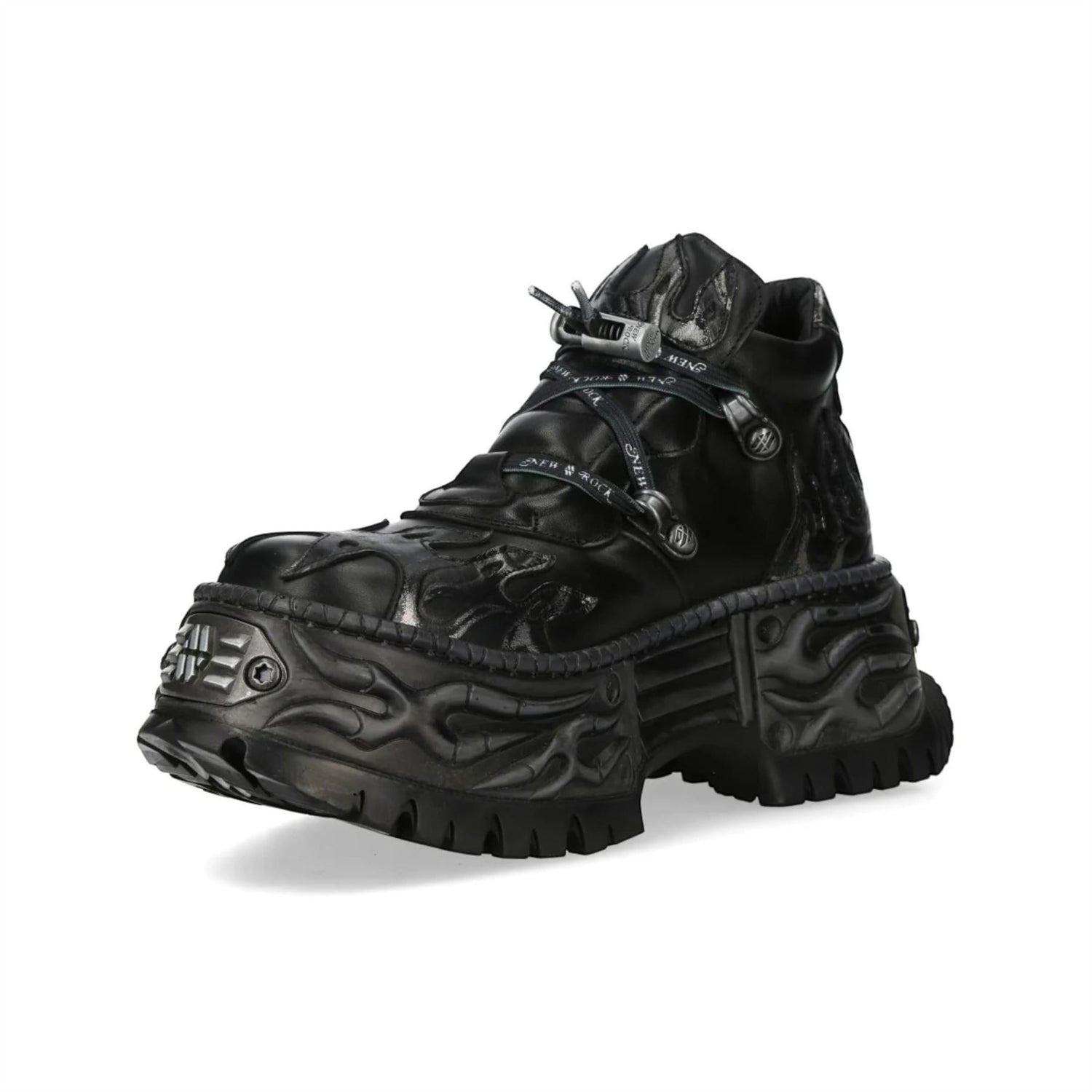 New Rock Black Leather Gothic Biker Platform Ankle Boots - NEWWALL020-C4