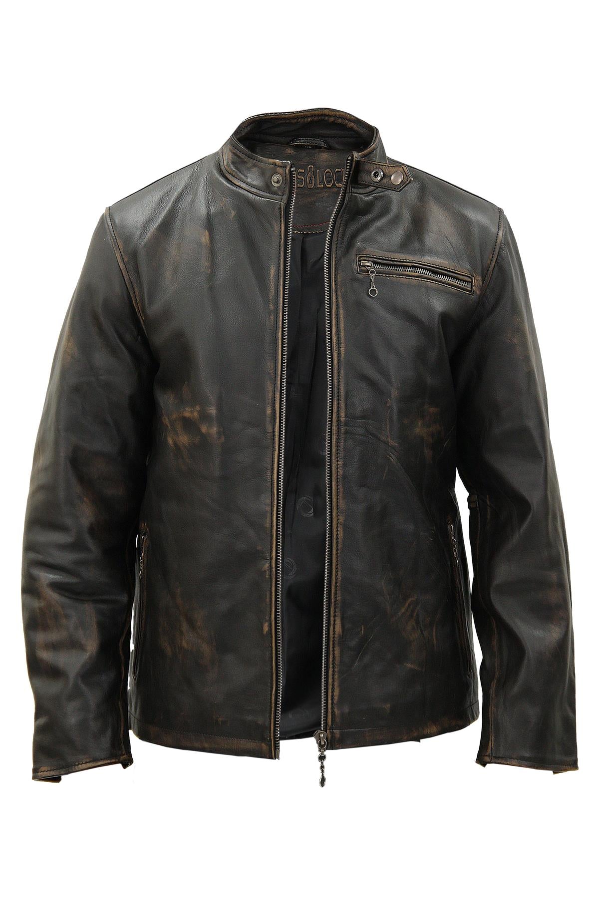 Mens Classic Black Leather Biker Jacket- Southgate