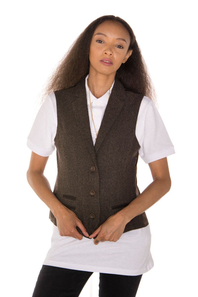 Womens Tweed 1920s Herringbone Brown Waistcoat