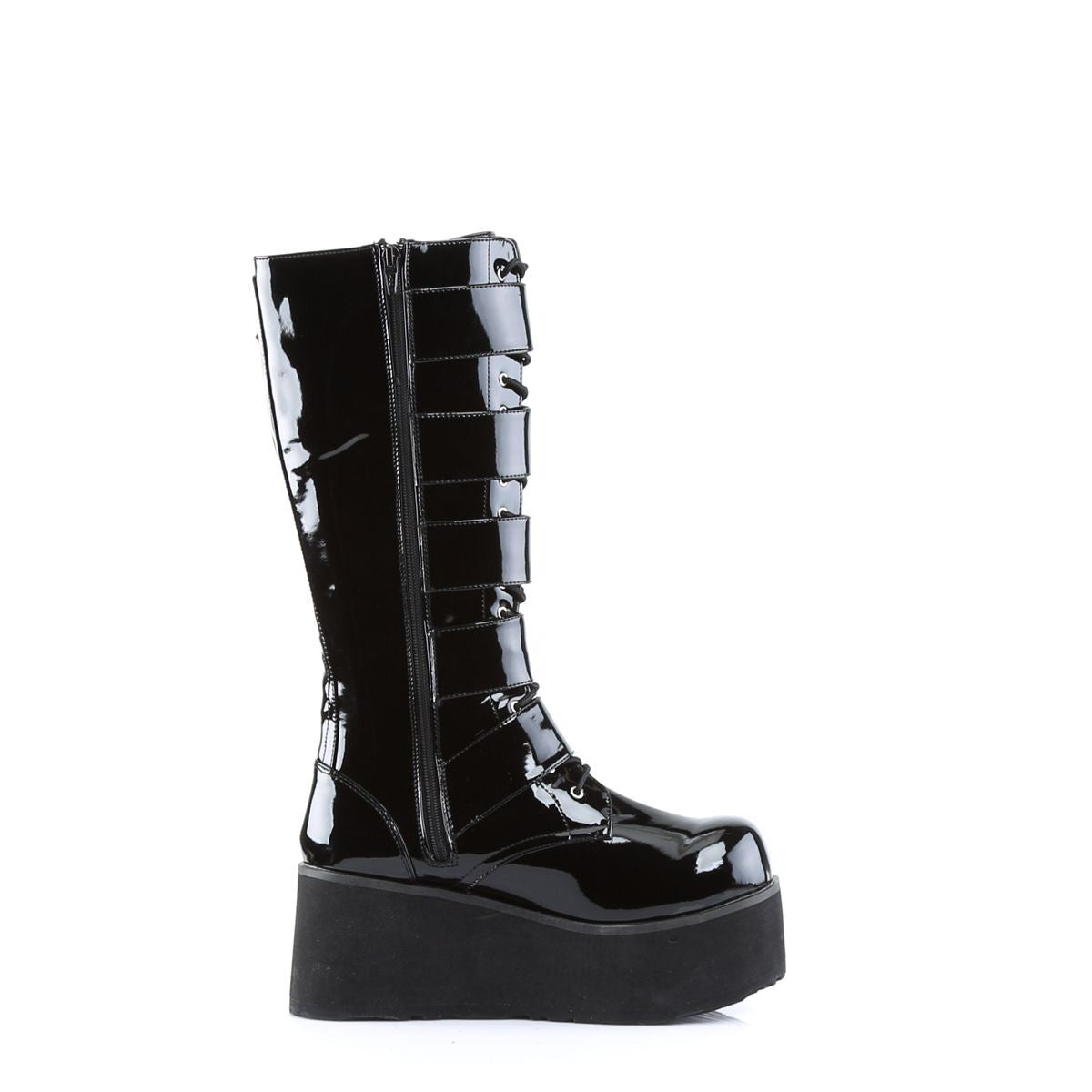 Demonia Trashville 518 Black Patent Leather Mid Calf Boots