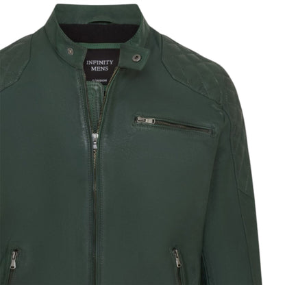 Mens Leather Quilted Shoulder Biker Jacket - Rock