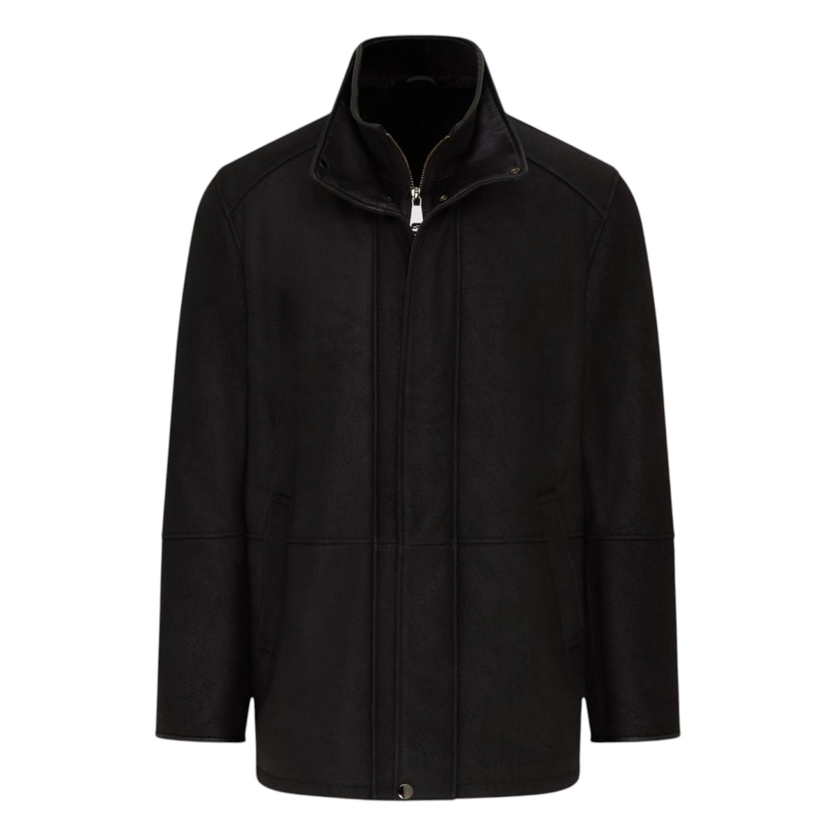 Mens Leather Funnel Neck Collar Coat Jacket - Thomas