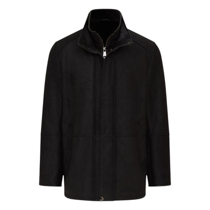 Mens Leather Funnel Neck Collar Coat Jacket - Thomas