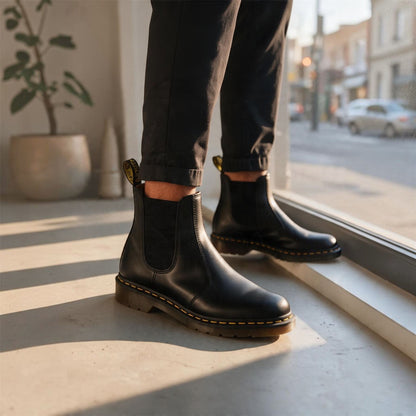 Dr Martens 2976 Yellow Stitch Black Leather Chelsea Boots - 22227001