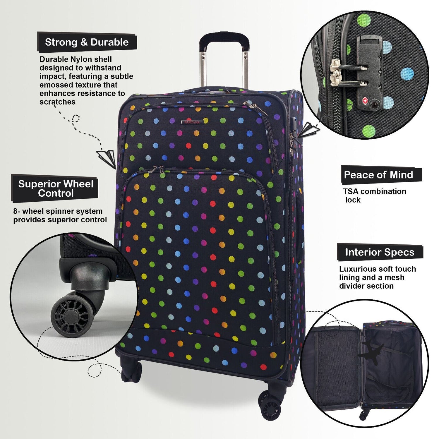 Ashville Medium Soft Shell Suitcase in Dots